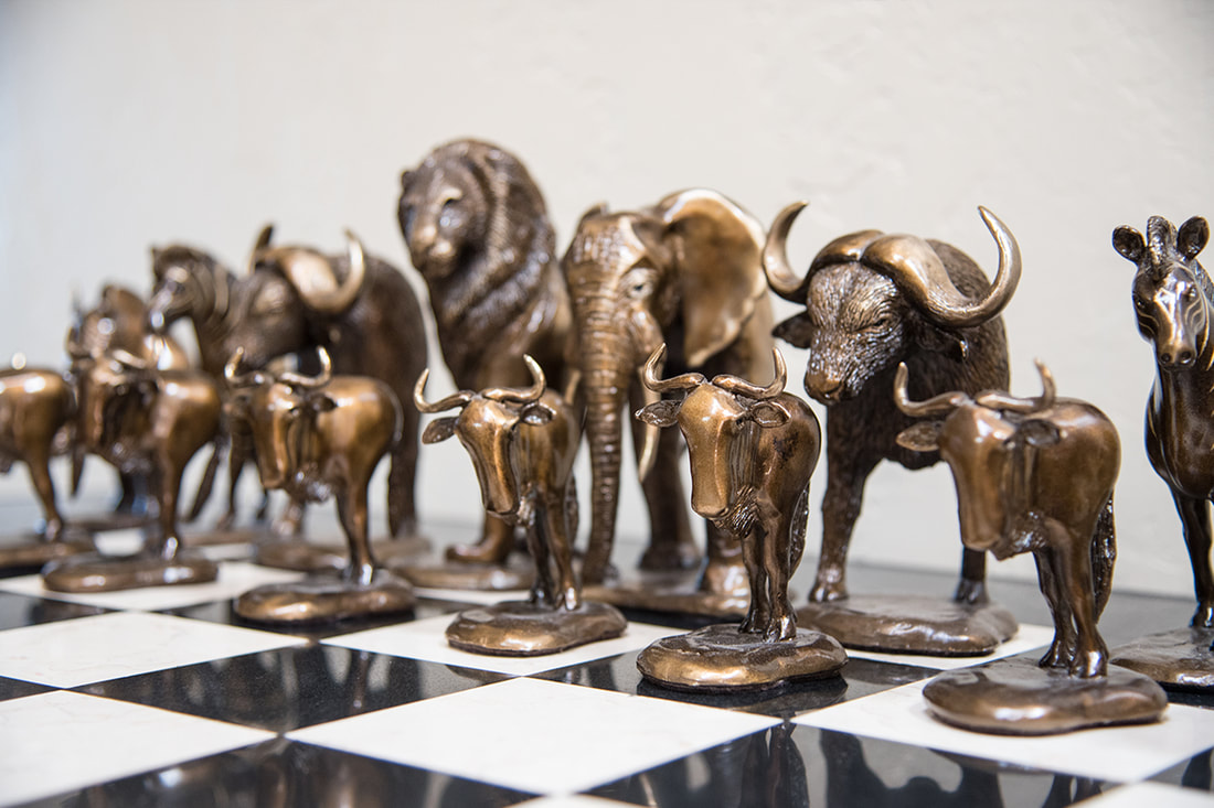 Mark Nordquist Studio bronze sculpture art and custom luxury chess sets Safari