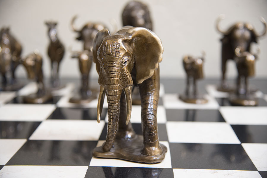 Mark Nordquist Studio bronze sculpture art and custom luxury chess sets Safari Club