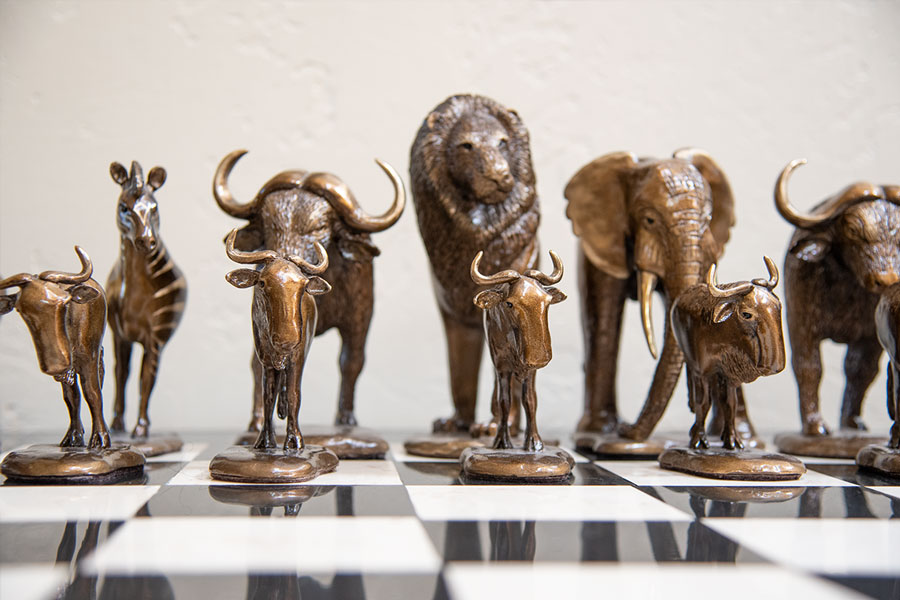 Mark Nordquist Studio bronze sculpture art and custom luxury chess sets Safari Club