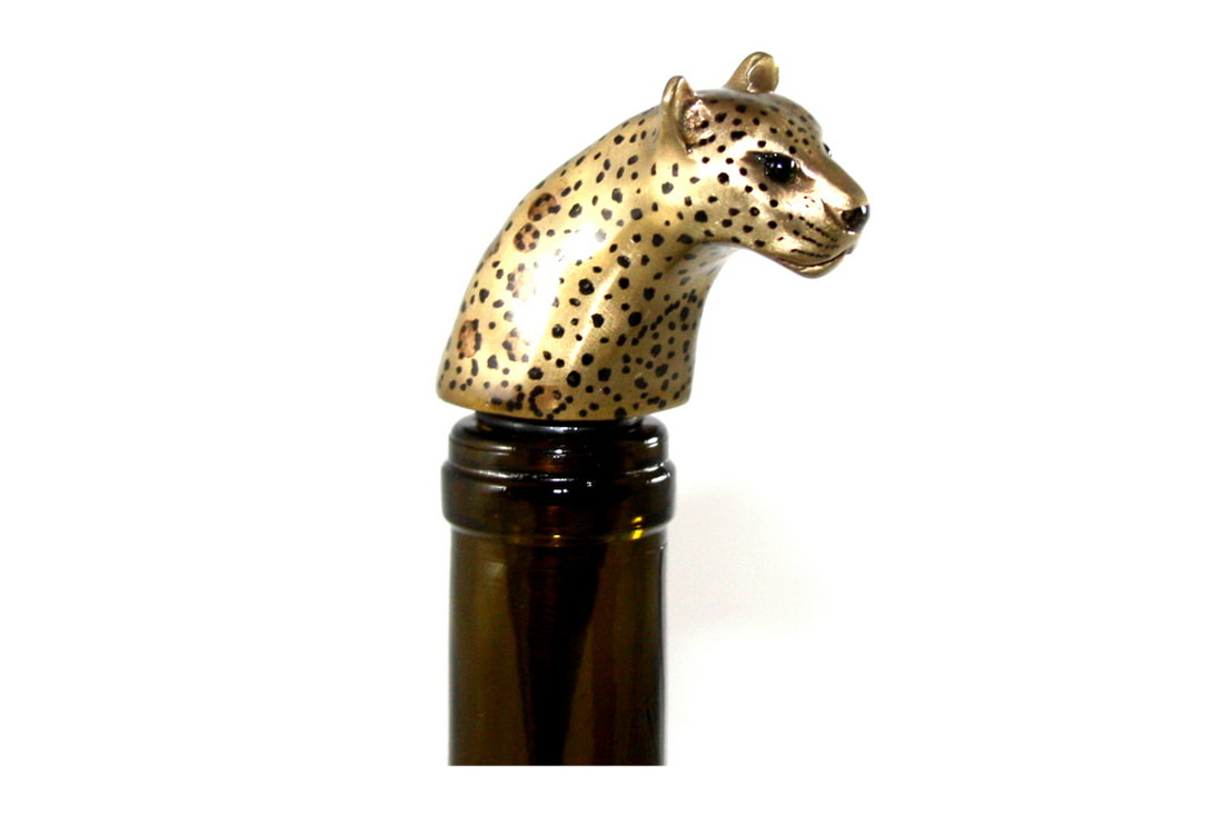 Mark Nordquist Studio bronze sculpture art and custom luxury wine bottle stopper leopard
