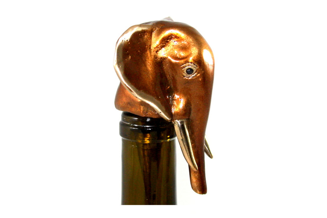 Mark Nordquist Studio bronze sculpture art and custom luxury wine bottle stopper elephant