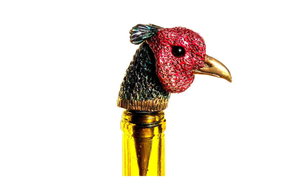 Mark Nordquist Studio bronze sculpture art and custom luxury wine bottle stopper pheasant lodge decor