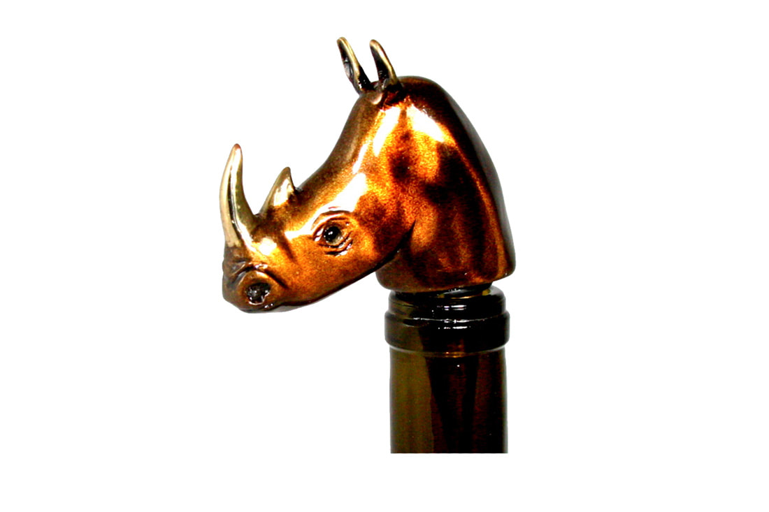 Mark Nordquist Studio bronze sculpture art and custom luxury wine bottle stopper rhino