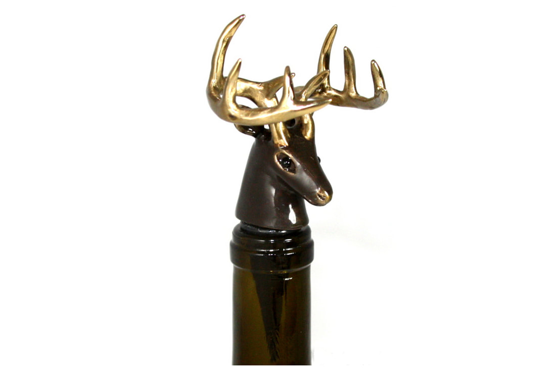 Mark Nordquist Studio bronze sculpture art and custom luxury wine bottle stopper deer lodge decor